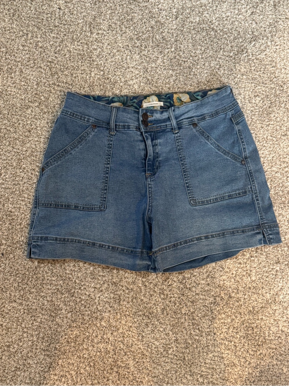 Maurices Medium Blue Denim Patch-Pocket Shorts